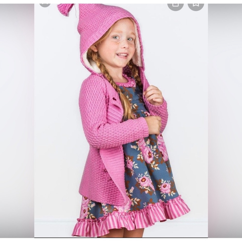 Matilda Jane Autumn Cardigan Sweater Girls Size 6 Pink Hooded Tassel Fringe Knit